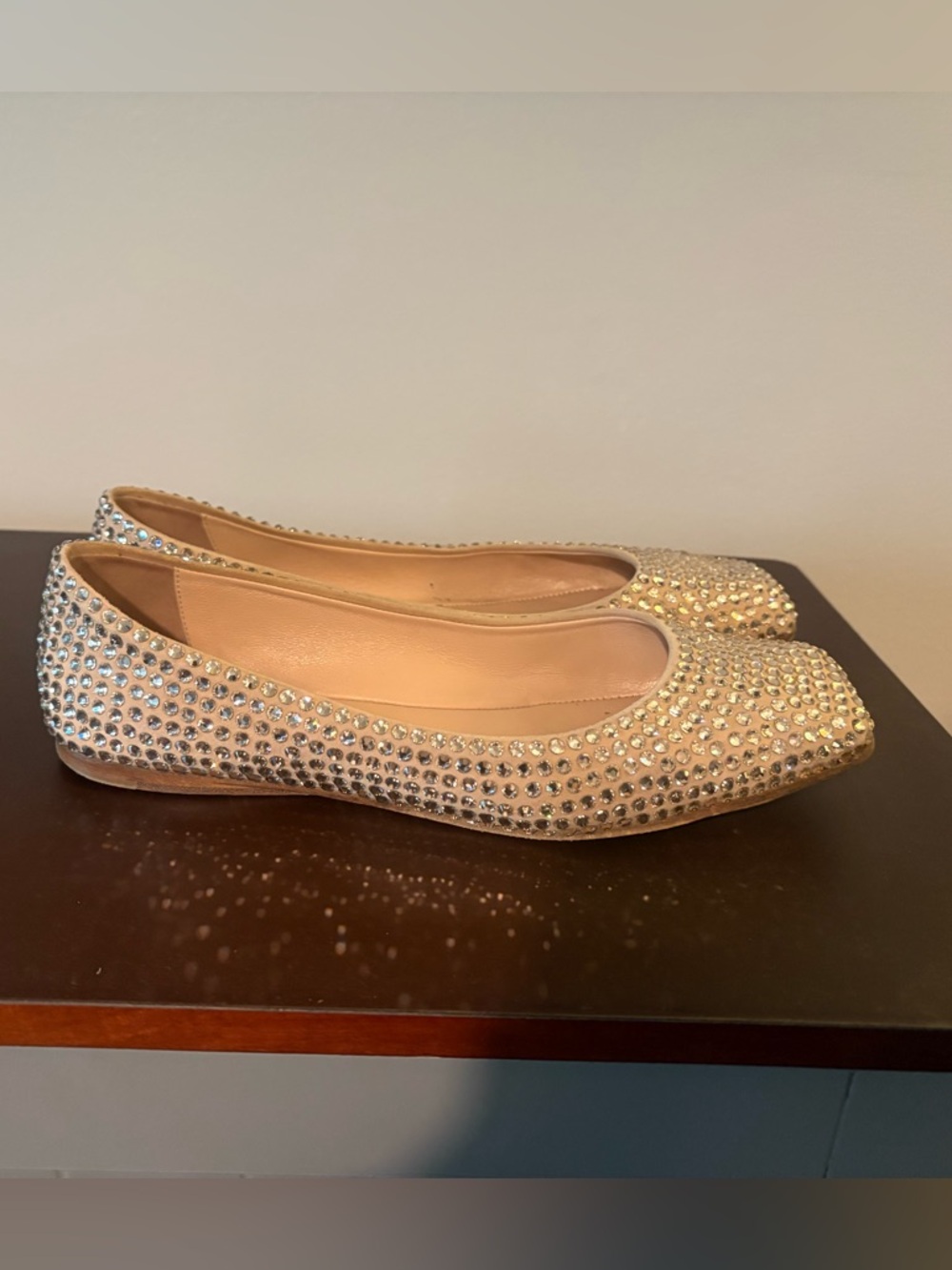 Nude Crystal-Embellished Women's Ballet Flats - Picture 2 of 6
